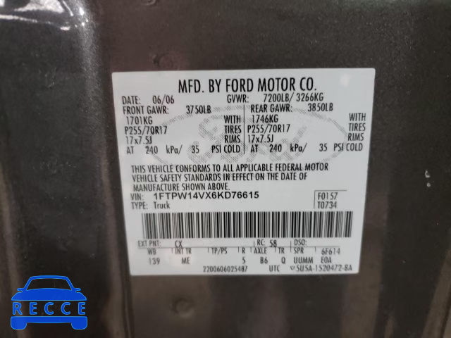 2006 FORD F150 XLT 1FTPW14VX6KD76615 image 9