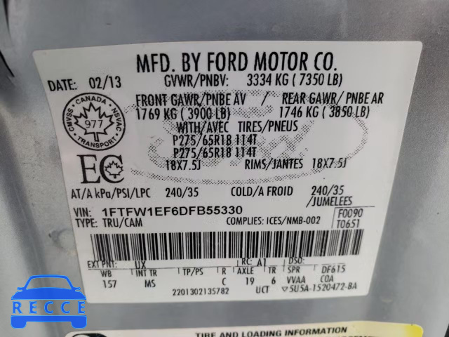 2013 FORD F150 CREW 1FTFW1EF6DFB55330 image 9