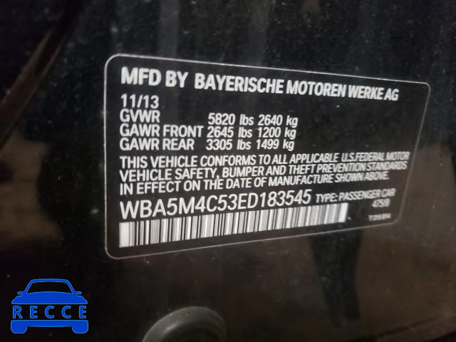 2014 BMW 535 XIGT WBA5M4C53ED183545 зображення 9