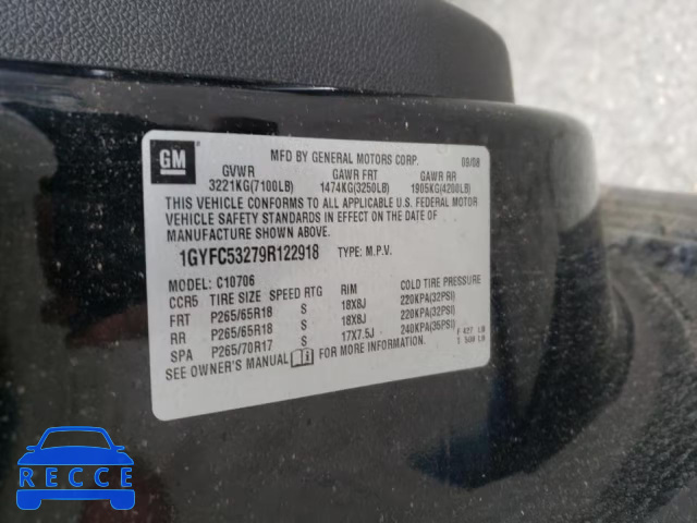 2009 CADILLAC ESCALADE S 1GYFC53279R122918 image 9