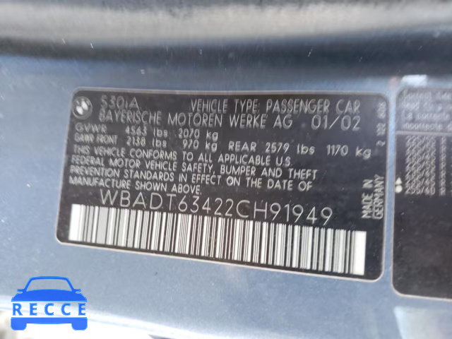 2002 BMW 530I WBADT63422CH91949 image 9