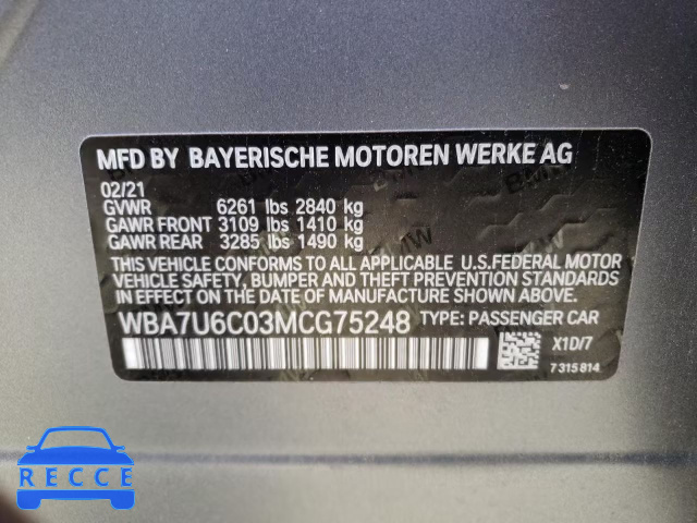 2021 BMW M760 XI WBA7U6C03MCG75248 зображення 9