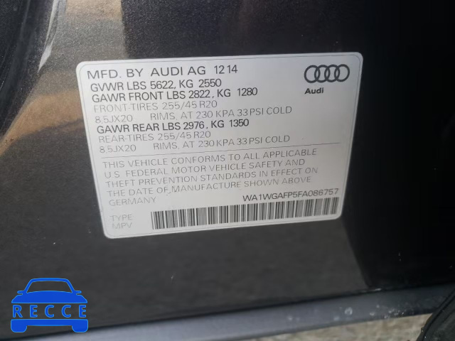 2015 AUDI Q5 PRESTIG WA1WGAFP5FA086757 image 9