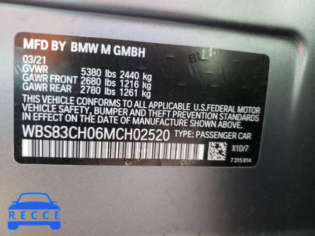 2021 BMW M5 WBS83CH06MCH02520 зображення 9