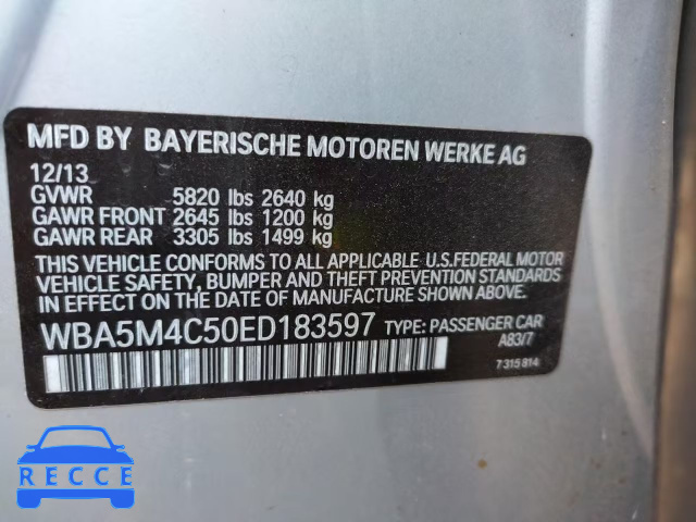 2014 BMW 535 XIGT WBA5M4C50ED183597 зображення 9