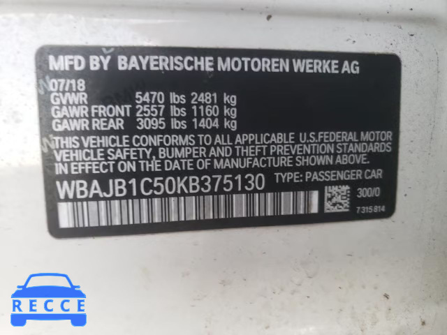 2019 BMW 530XE WBAJB1C50KB375130 image 9