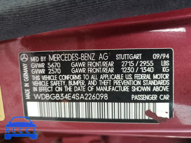 1995 MERCEDES-BENZ S 350D WDBGB34E4SA226098 зображення 9