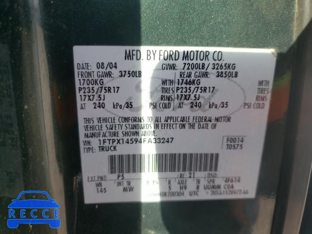 2004 FORD F150 CREW 1FTPX14594FA33247 image 9