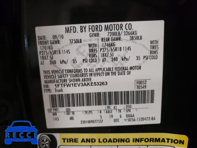 2010 FORD F150 XLT 1FTFW1EV3AKE53263 image 9