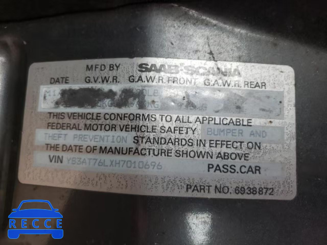 1987 SAAB 900 YS3AT76LXH7010696 image 9