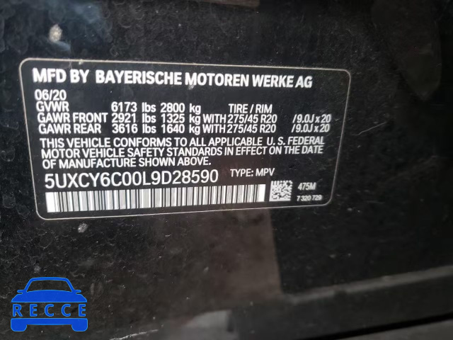 2020 BMW X6 XDRIVE4 5UXCY6C00L9D28590 image 9