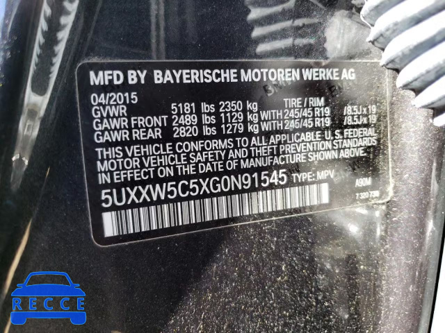2016 BMW X4 XDRIVE3 5UXXW5C5XG0N91545 зображення 12