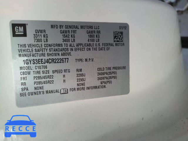 2012 CADILLAC ESCALADE H 1GYS3EEJ4CR222677 image 11