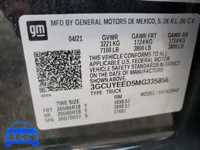 2021 CHEVROLET SILVERADO2 3GCUYEED5MG335856 image 11