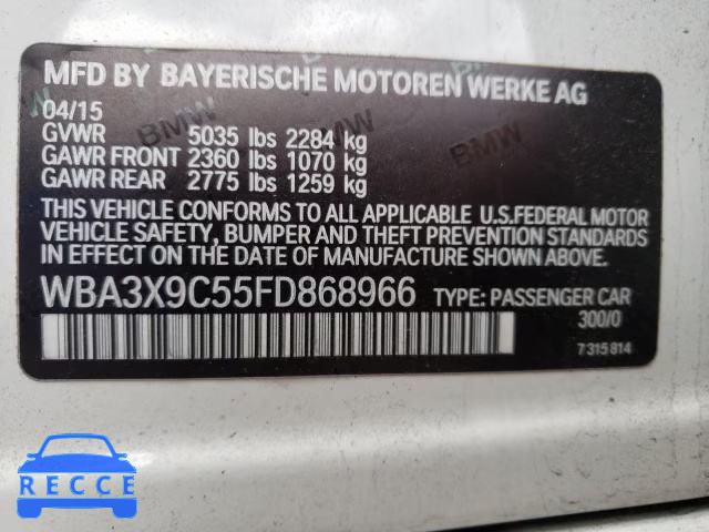 2015 BMW 335 XIGT WBA3X9C55FD868966 зображення 9