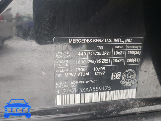 2010 MERCEDES-BENZ ML 63 AMG 4JGBB7HBXAA559175 зображення 11