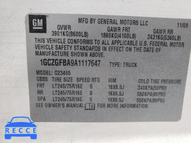 2010 CHEVROLET EXPRESS 1GCZGFBA9A1117647 image 9