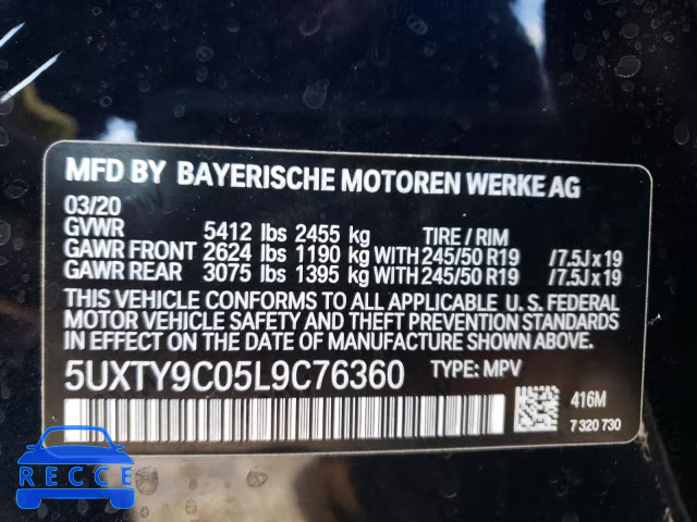 2020 BMW X3 XDRIVEM 5UXTY9C05L9C76360 image 9
