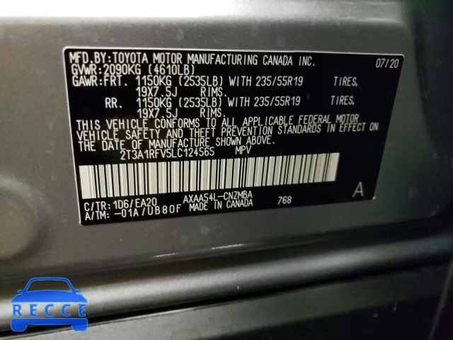 2020 TOYOTA RAV 4 2T3A1RFV5LC124565 image 9