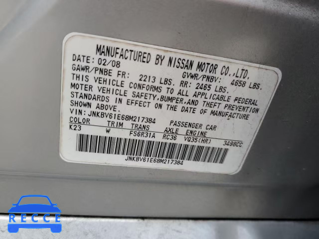 2008 INFINITI G35 4DOOR JNKBV61E68M217384 image 11