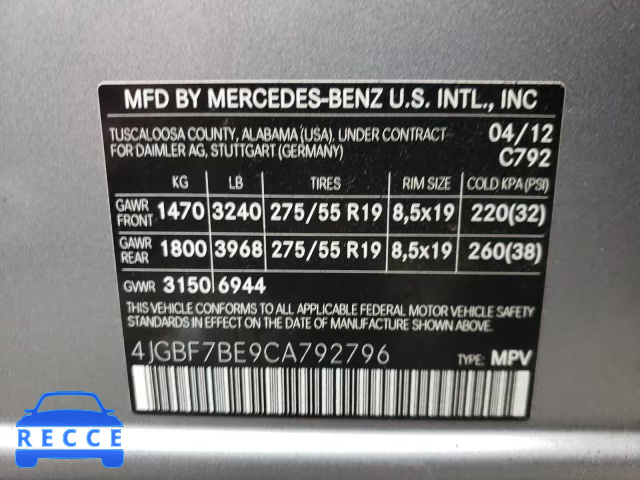 2012 MERCEDES-BENZ GL450 4JGBF7BE9CA792796 image 9
