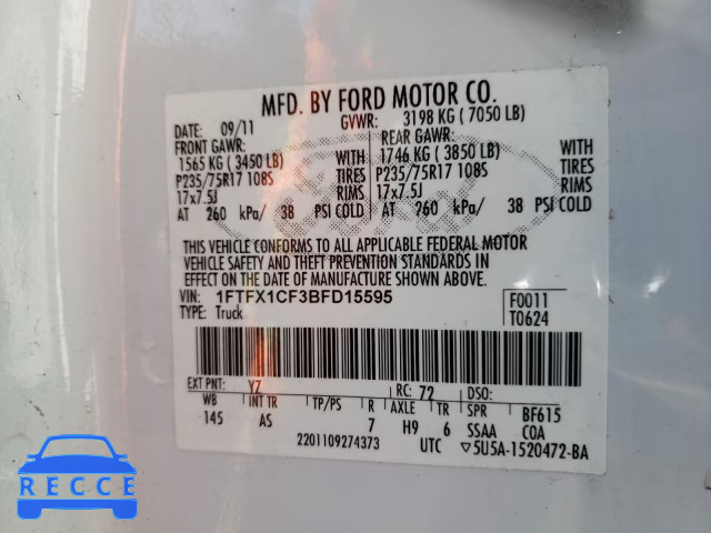 2011 FORD 150 1FTFX1CF3BFD15595 image 9
