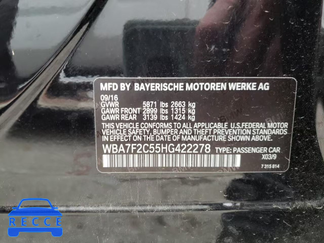 2017 BMW 750 XI WBA7F2C55HG422278 image 9