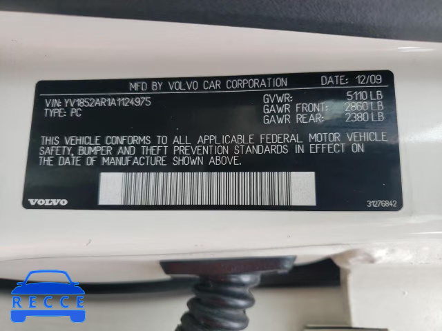 2010 VOLVO S80 V8 YV1852AR1A1124975 image 9