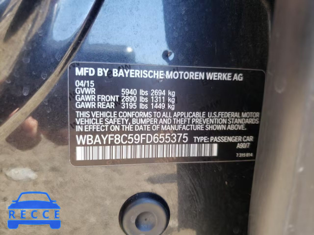 2015 BMW 750LI XDRI WBAYF8C59FD655375 image 9