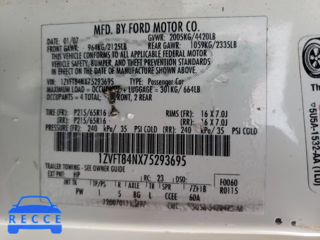 2007 FORD 110S 1ZVFT84NX75293695 image 9