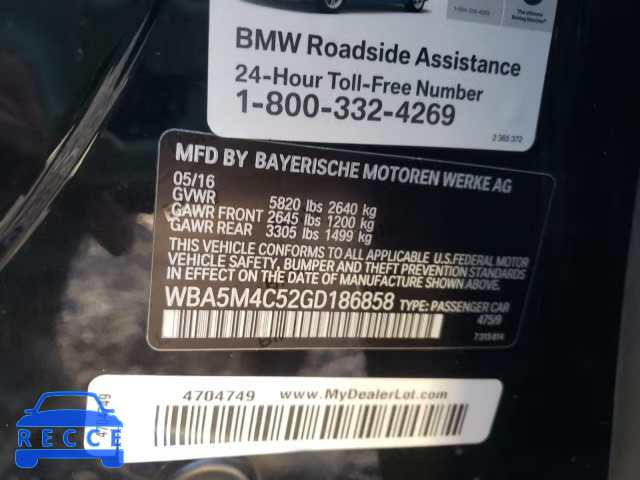 2016 BMW 535 XIGT WBA5M4C52GD186858 зображення 9
