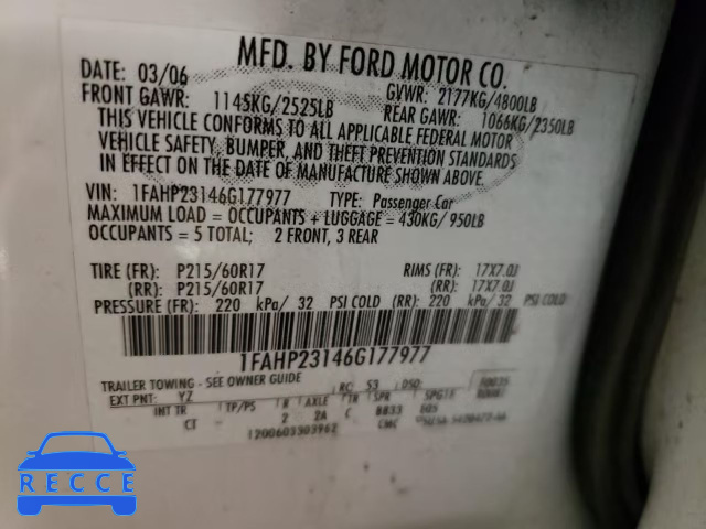 2006 FORD 500 1FAHP23146G177977 image 11