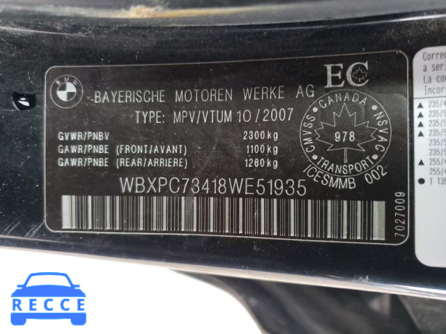 2008 BMW X3 3.0I WBXPC73418WE51935 зображення 12