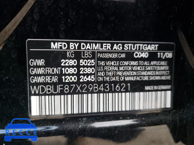 2008 MERCEDES-BENZ E CLASS WDBUF87X29B431621 image 9