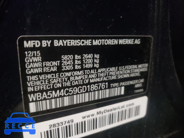 2016 BMW 535 XIGT WBA5M4C59GD186761 зображення 9