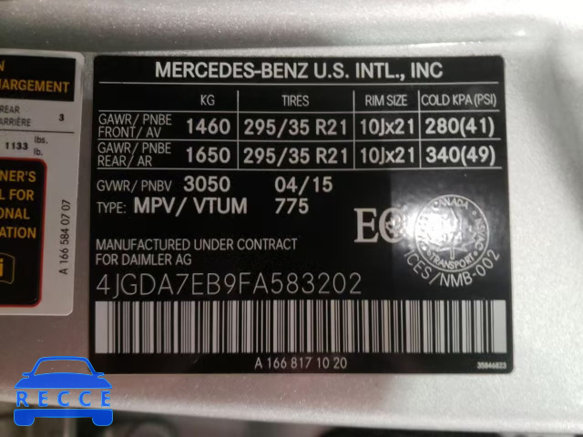 2015 MERCEDES-BENZ ML 63 AMG 4JGDA7EB9FA583202 зображення 12