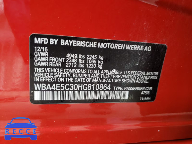 2017 BMW 440XI GRAN WBA4E5C30HG810864 image 9