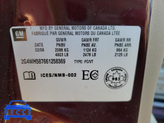 2006 BUICK ALLURE CXS 2G4WH587661258369 image 9
