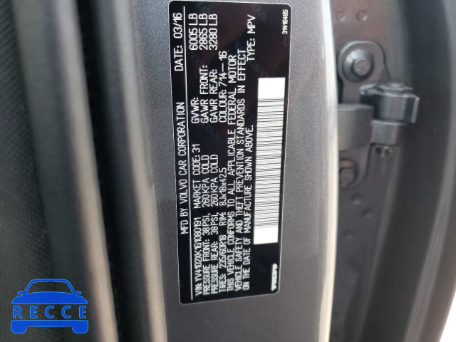 2016 VOLVO XC90 T5 YV4102XK1G1080191 image 9