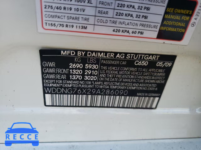 2009 MERCEDES-BENZ S 600 WDDNG76X29A286090 зображення 9