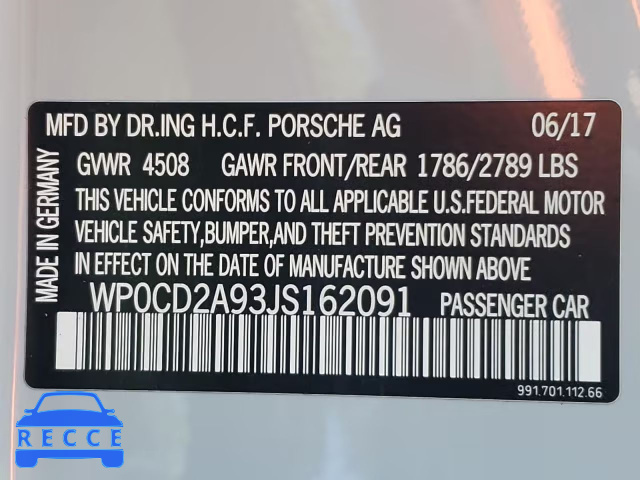2018 PORSCHE 911 TURBO WP0CD2A93JS162091 зображення 9
