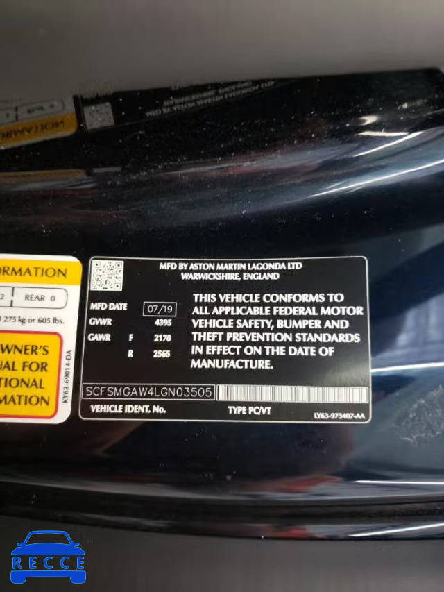 2020 ASTON MARTIN VANTAGE SCFSMGAW4LGN03505 image 9