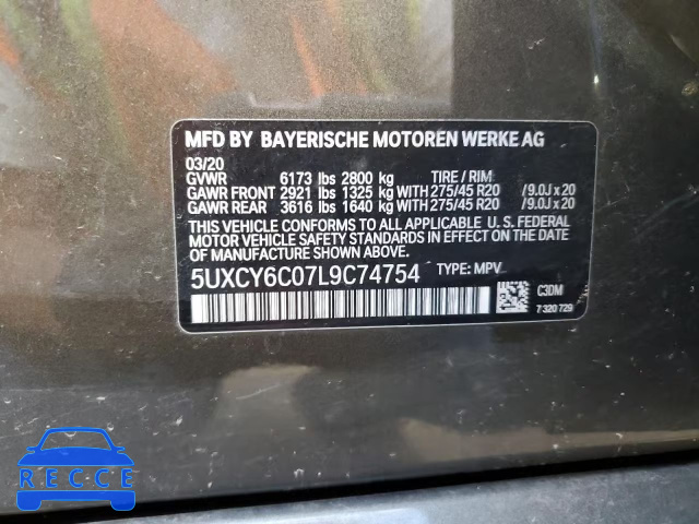 2020 BMW X6 XDRIVE4 5UXCY6C07L9C74754 image 9