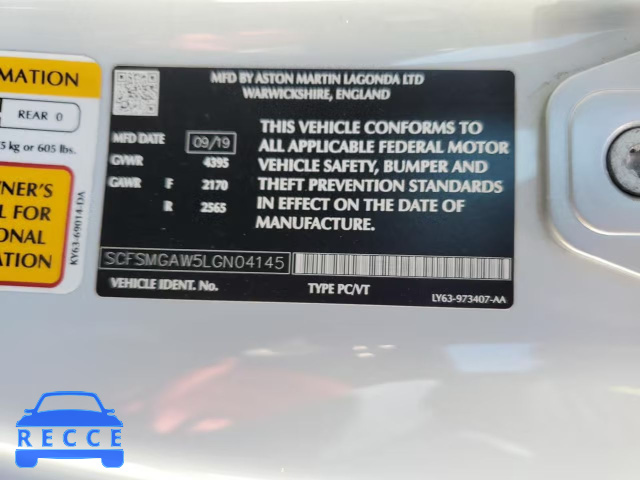 2020 ASTON MARTIN VANTAGE SCFSMGAW5LGN04145 image 9