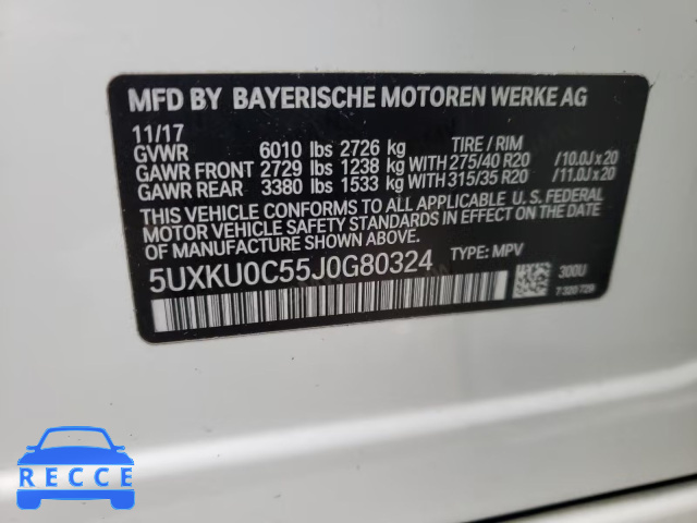 2018 BMW X6 SDRIVE3 5UXKU0C55J0G80324 зображення 9
