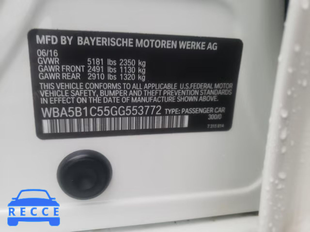 2016 BMW 535I WBA5B1C55GG553772 зображення 9
