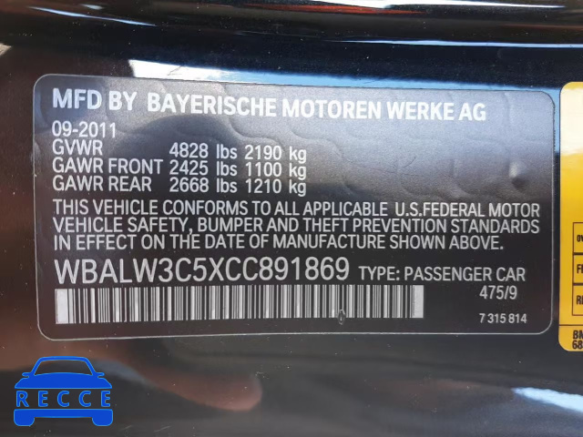 2012 BMW 640 I WBALW3C5XCC891869 image 9
