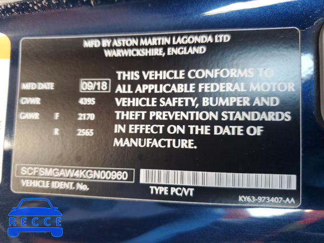 2019 ASTON MARTIN VANTAGE SCFSMGAW4KGN00960 image 11