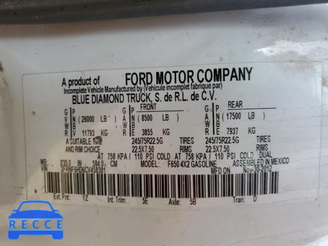 2012 FORD F650 SUPER 3FRNF6HD6CV458381 Bild 9