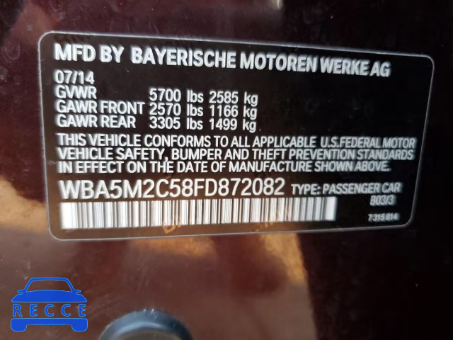 2015 BMW 535 IGT WBA5M2C58FD872082 зображення 11